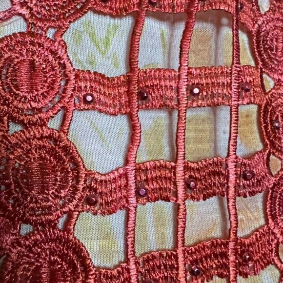 Apt 9 Geometric Short Sleeve Top Women Size S Red Y2K Inspired Lightweight Boho - Picture 5 of 6